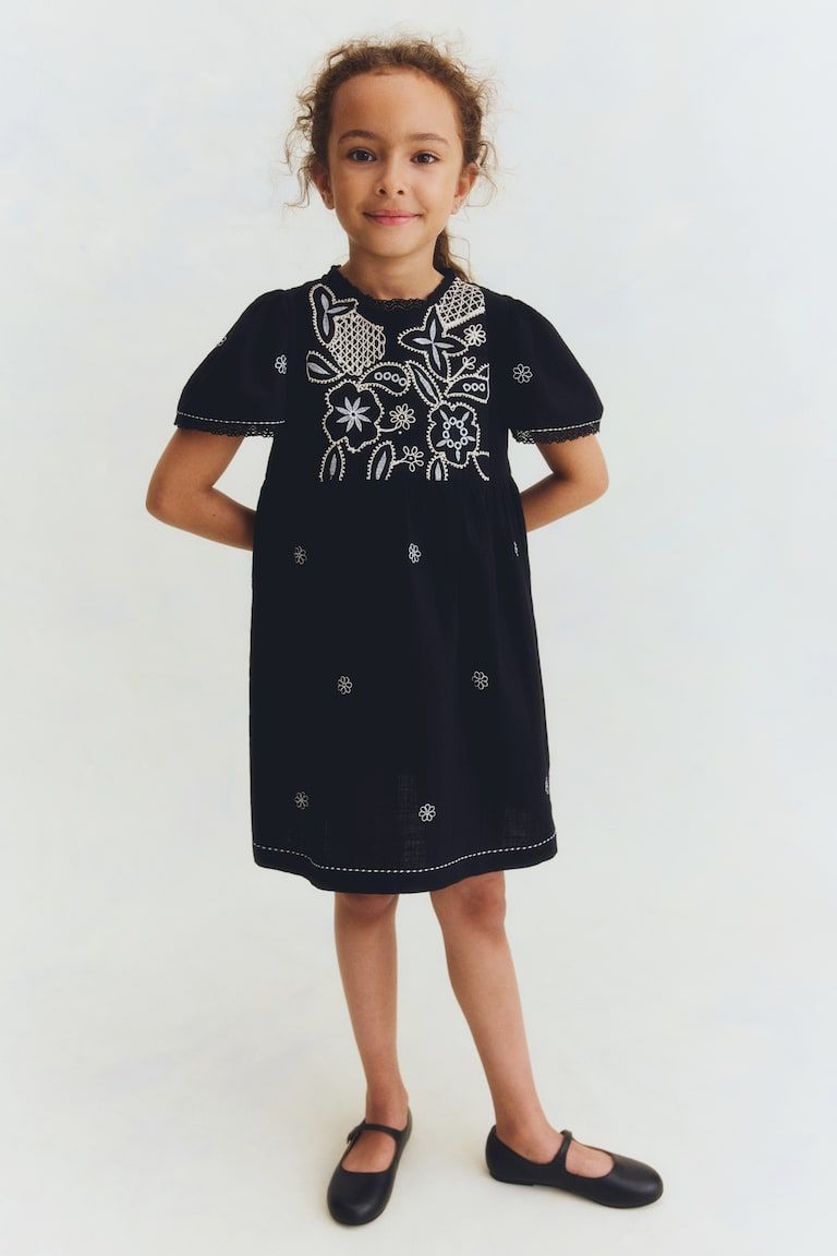 Embroidered-Detail Cotton Dress