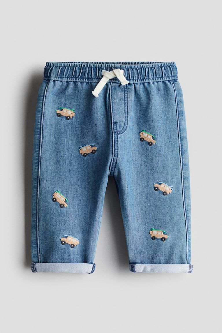 Embroidered-Detail Denim Joggers