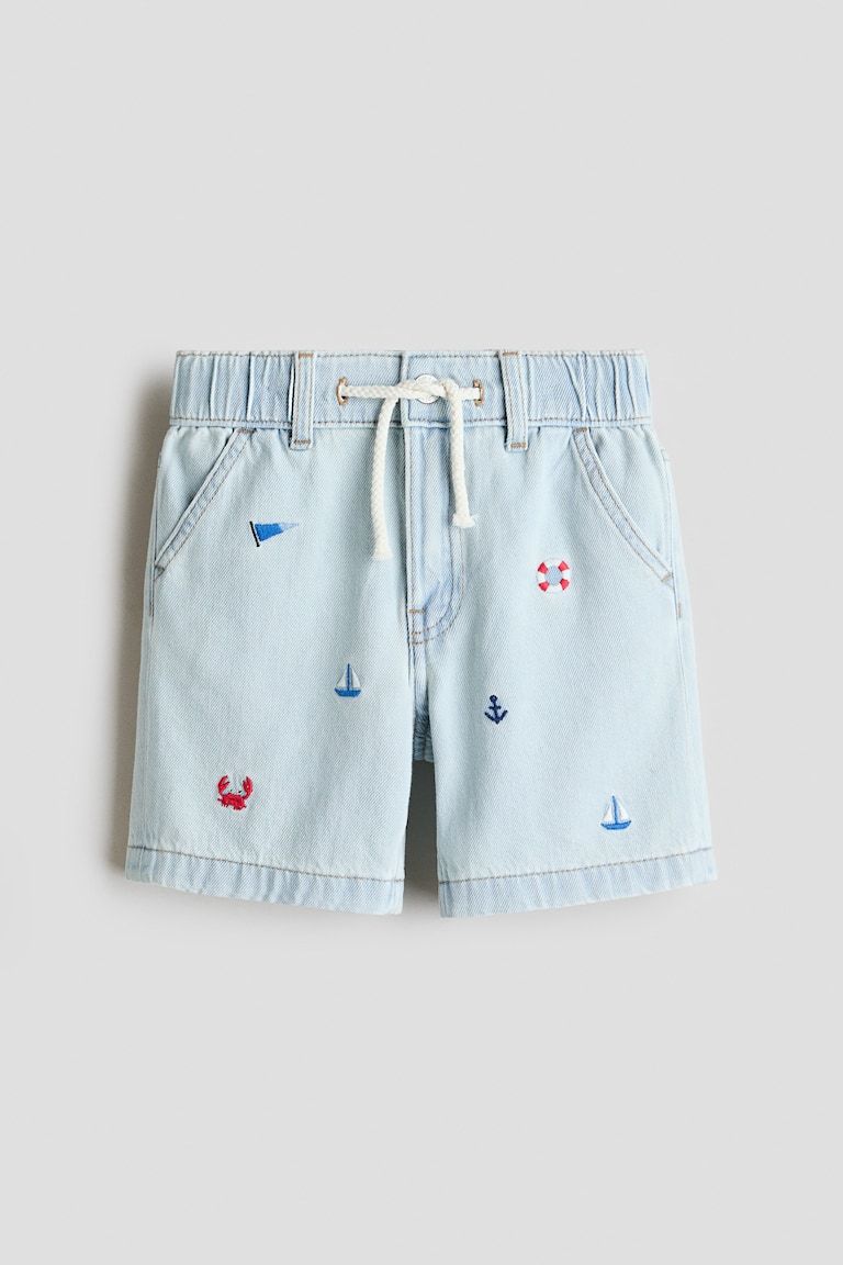 Embroidered-Detail Denim Shorts
