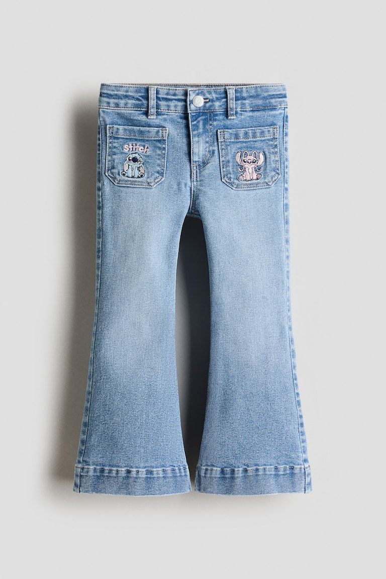 Embroidered-Motif Flared Jeans