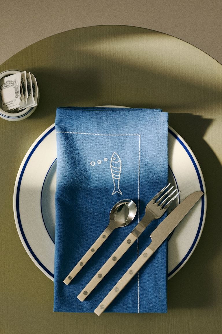 Embroidered-Motif Tea Towel