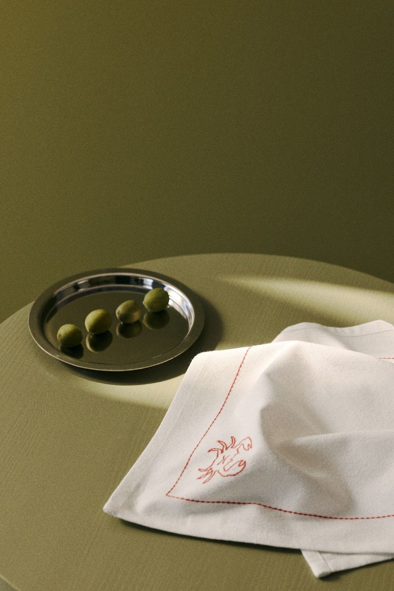 Embroidered-Motif Tea Towel
