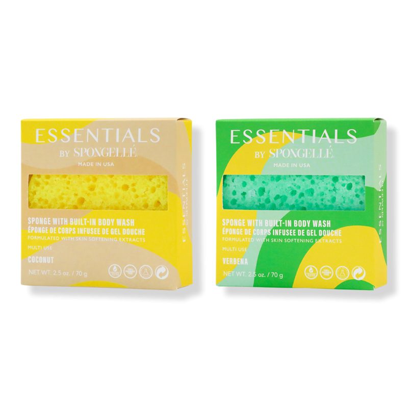 Essentials Tropical Bundle Coconut & Verbena Bath Sponge Built-In Body Wash Shower Loofah