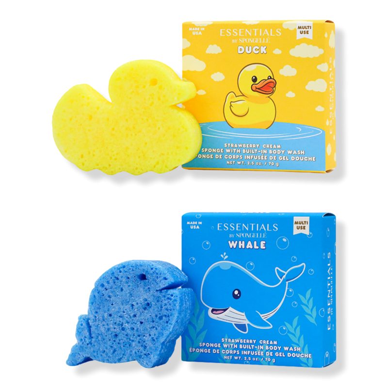 Essentials Water Pals Duck & Whale Body Wash Infused Bath & Shower Loofah for Kids & Baby