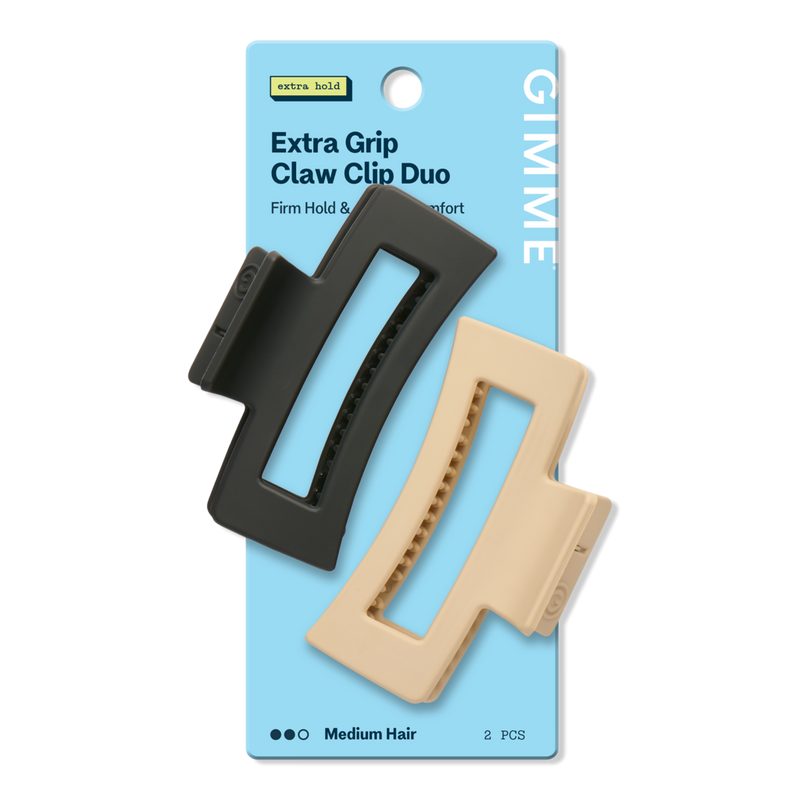 Extra Grip Rectangle Claw Clip for Medium Hair - Black/Tan
