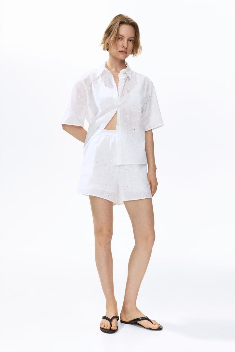 Eyelet-Embroidered Cotton Shorts