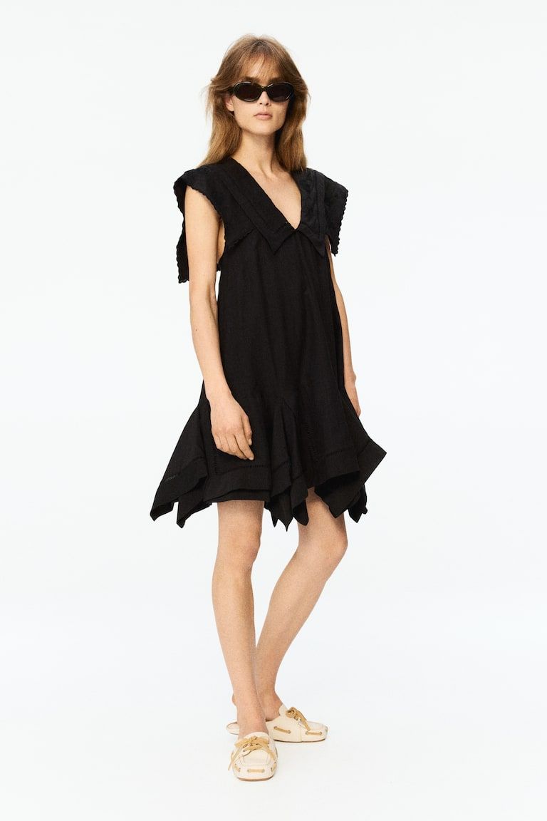 Eyelet-Embroidered Dress with Sailor Collar