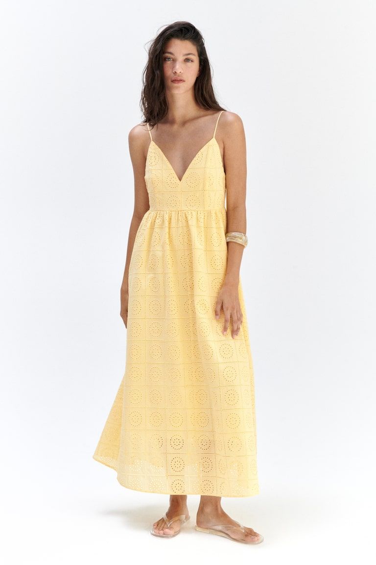 Eyelet-Embroidered Tie-Shoulder-Strap Dress