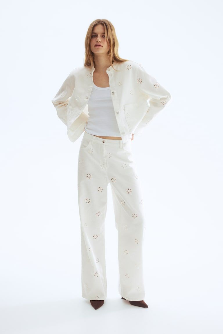 Eyelet-Embroidered Twill Pants