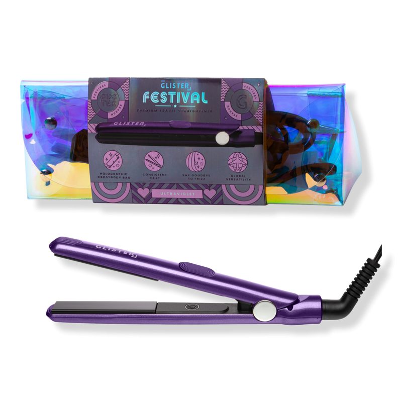 Festival Mini Tourmaline Flat Iron with Holographic Bandolier Bag - Purple