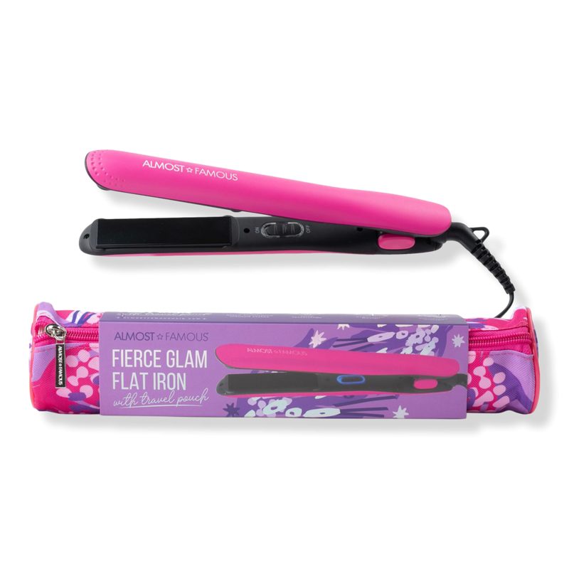 Fierce Glam Tourmaline Flat Iron with Travel Pouch - Pink