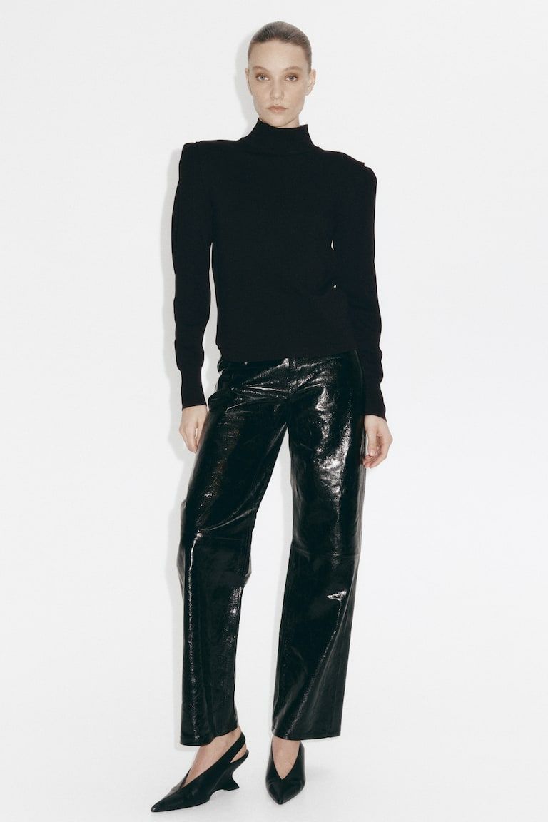 Fine-Knit Mock Turtleneck Top
