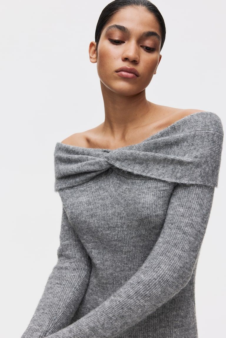 Fine-Knit Off-the-Shoulder Dress