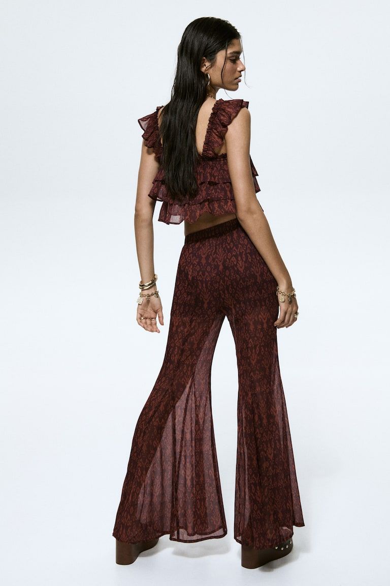 Flared Crinkled Pants