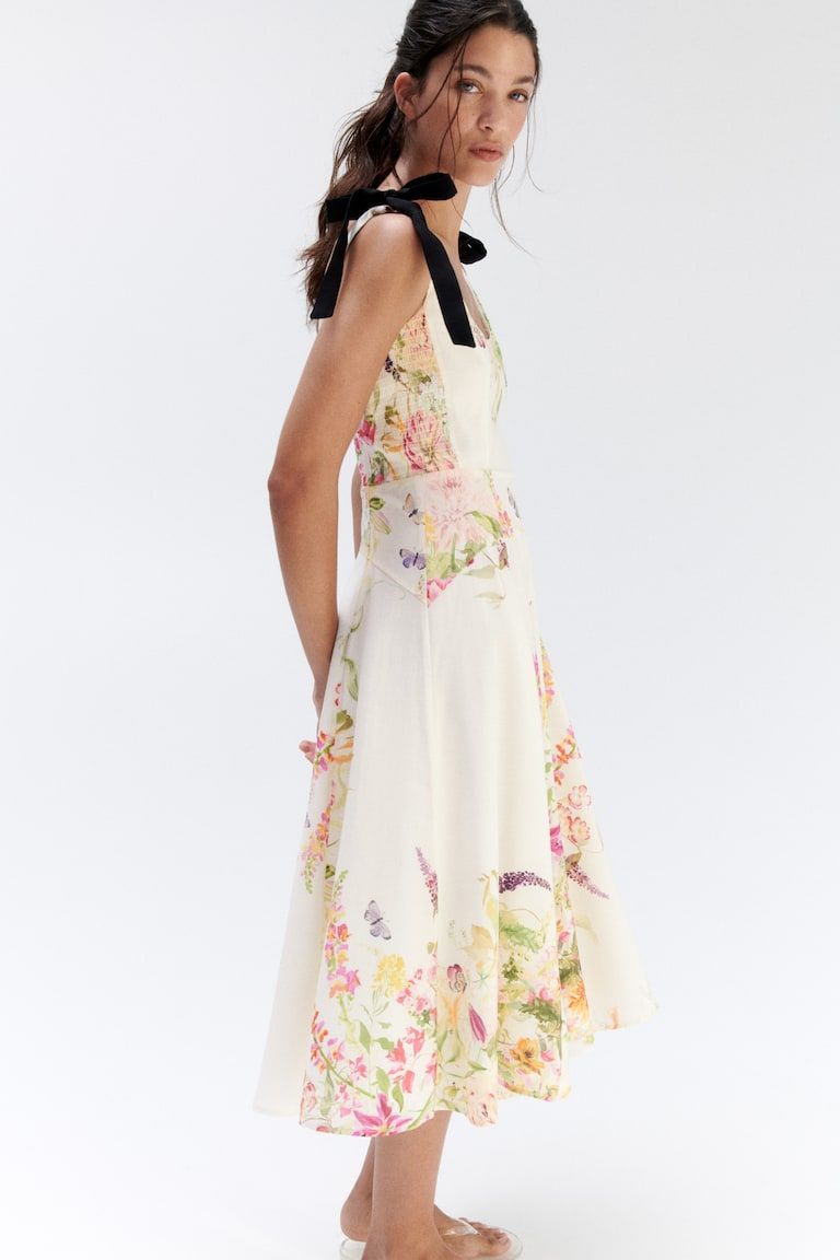 Flared Dress with Tie Shoulder Straps