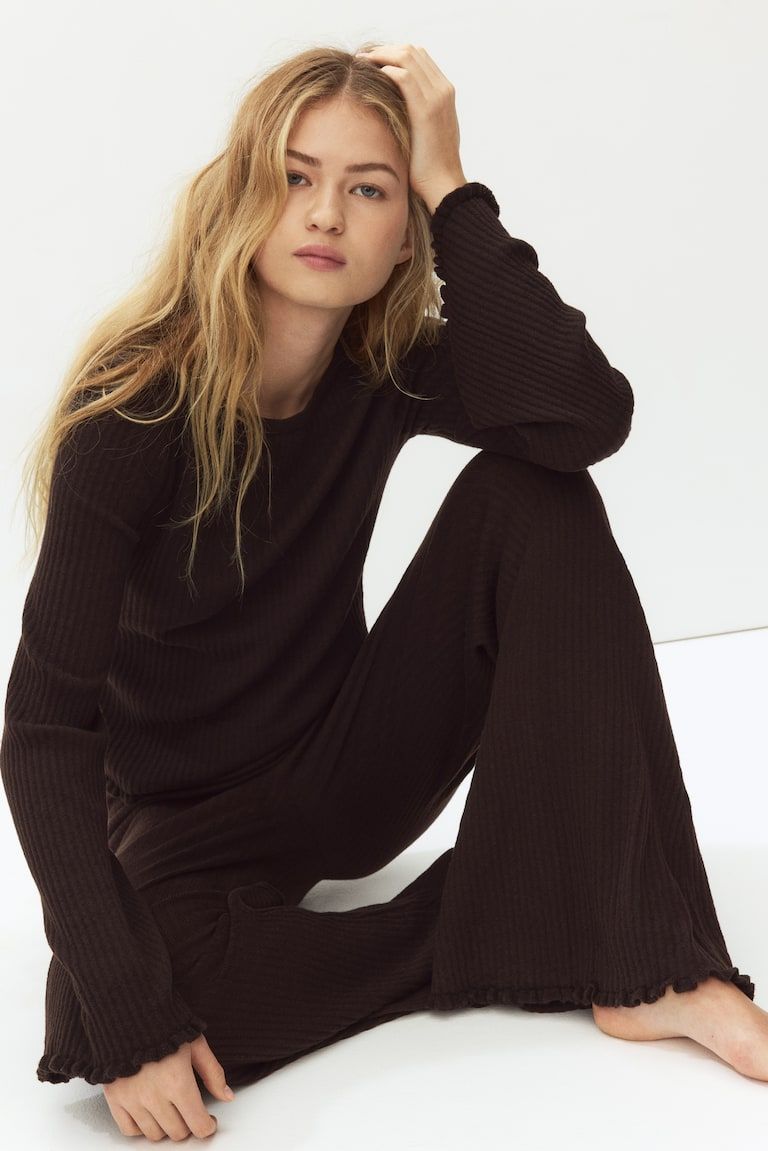 Flared Rib-Knit Linen-Blend Pants
