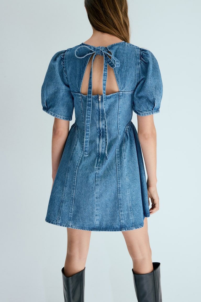 Flared-Skirt Denim Dress