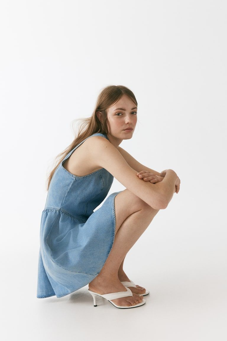 Flared-Skirt Denim Dress