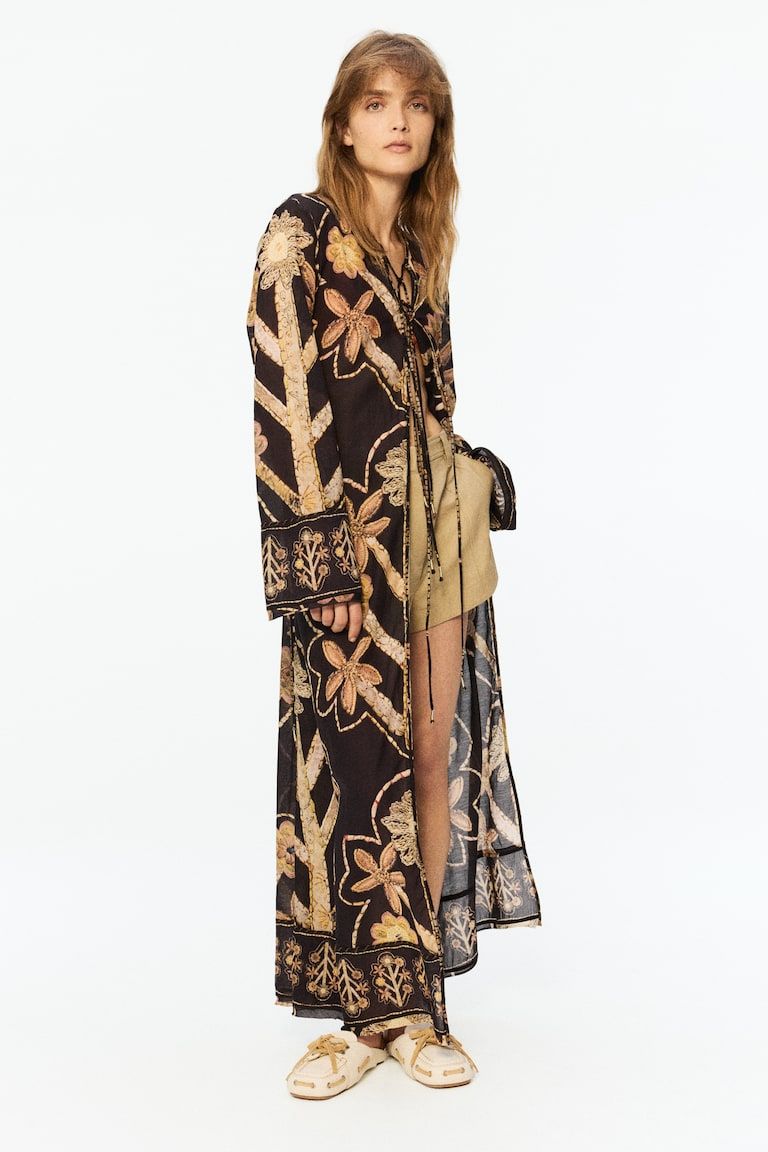 Floral-Print Tie-Detail Kaftan Dress