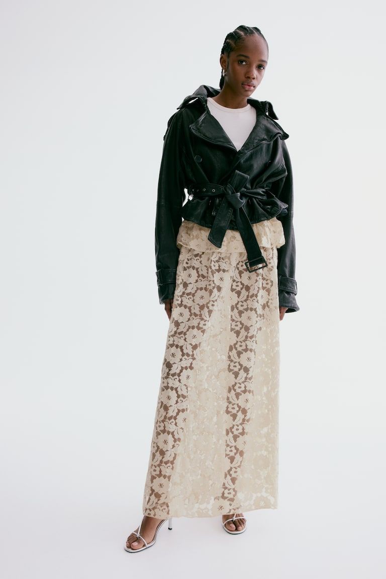 Flounce-Trimmed Lace Skirt