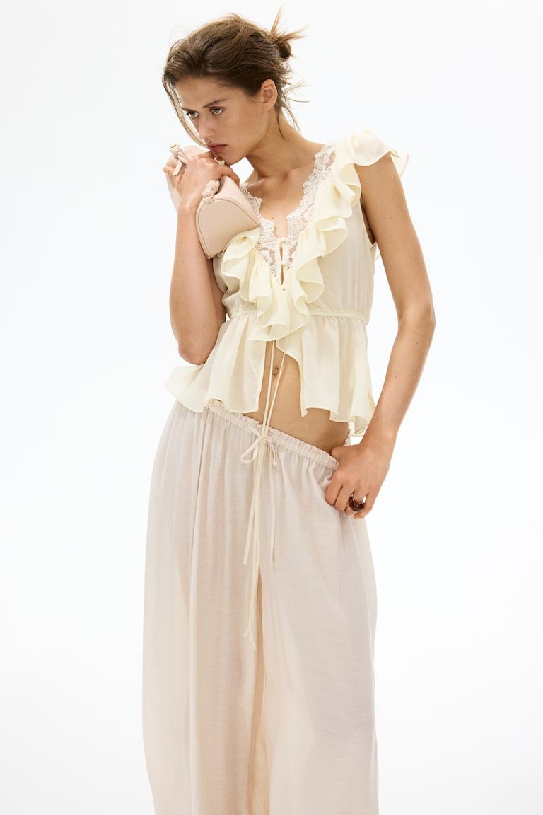 Flounce-Trimmed Lyocell Top