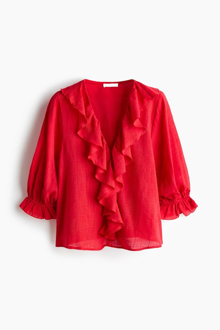 Flounced Cotton-Blend Blouse