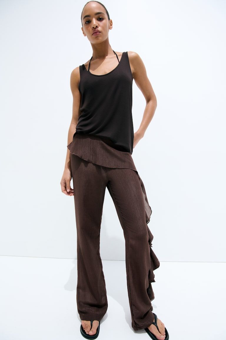 Flounced Crinkled Pants