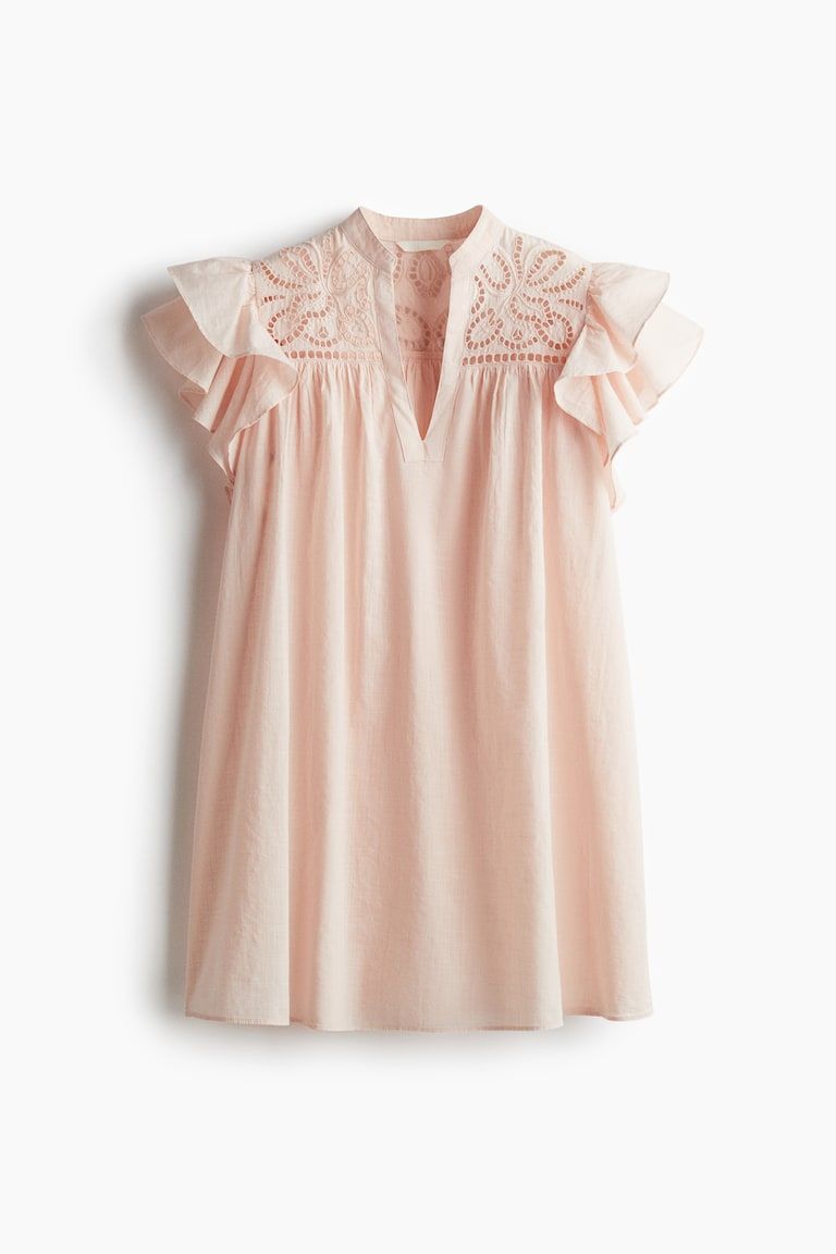 Flutter-Sleeve Dress with Eyelet Embroidery