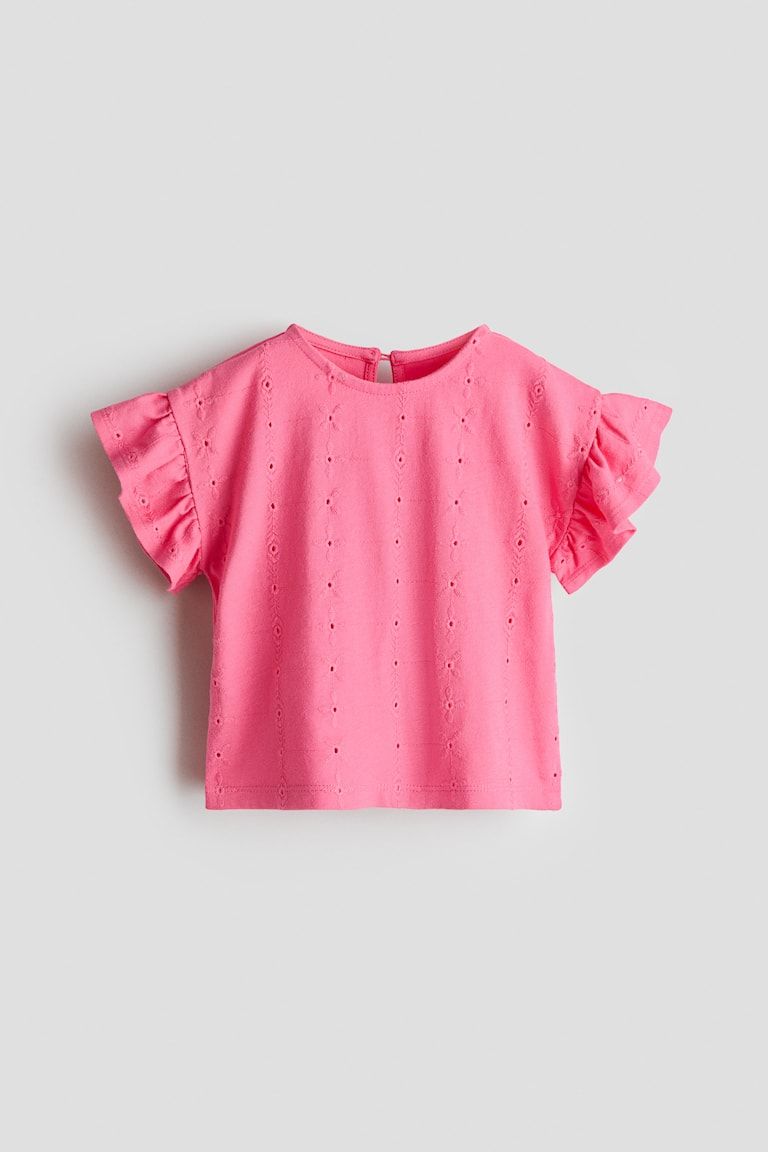 Flutter-Sleeve Top with Eyelet Embroidery