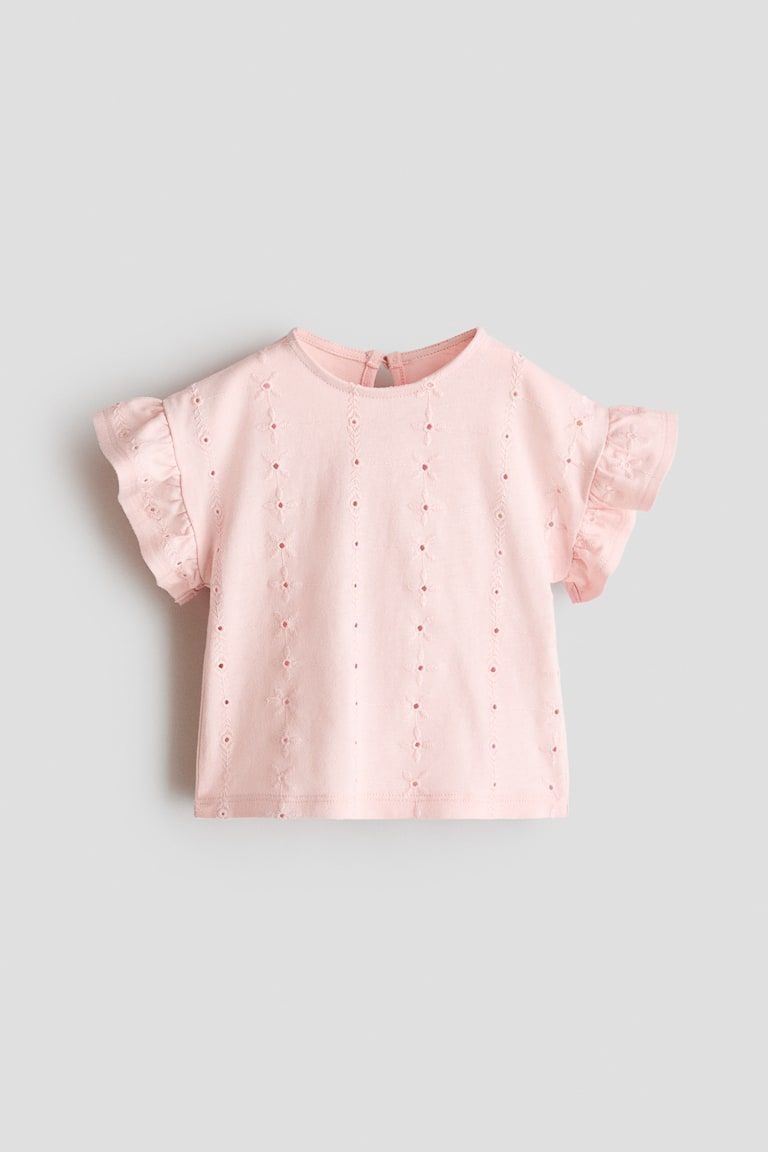 Flutter-Sleeve Top with Eyelet Embroidery