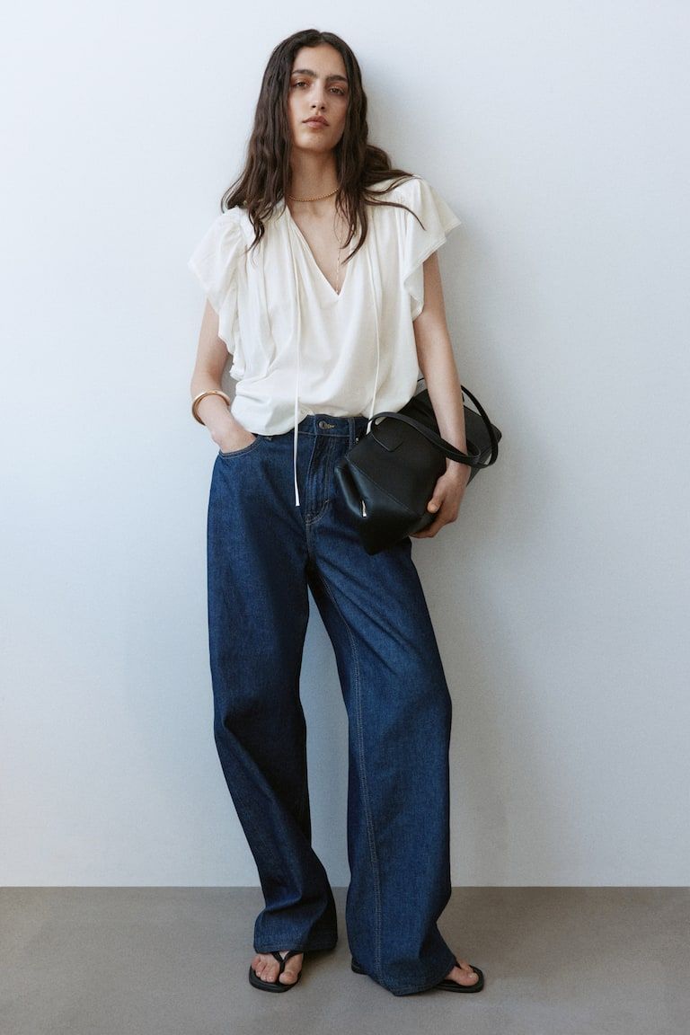 Flutter-Sleeved Lace-Trimmed Blouse