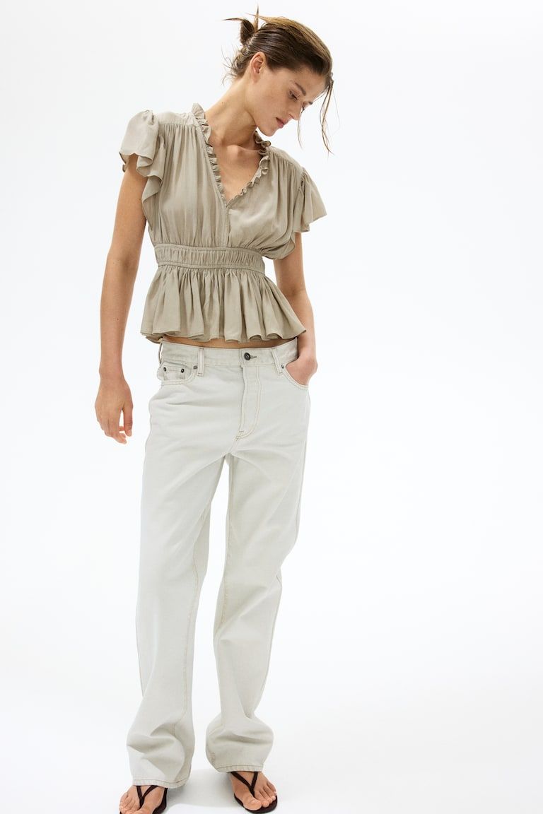Flutter-Sleeved Peplum Blouse