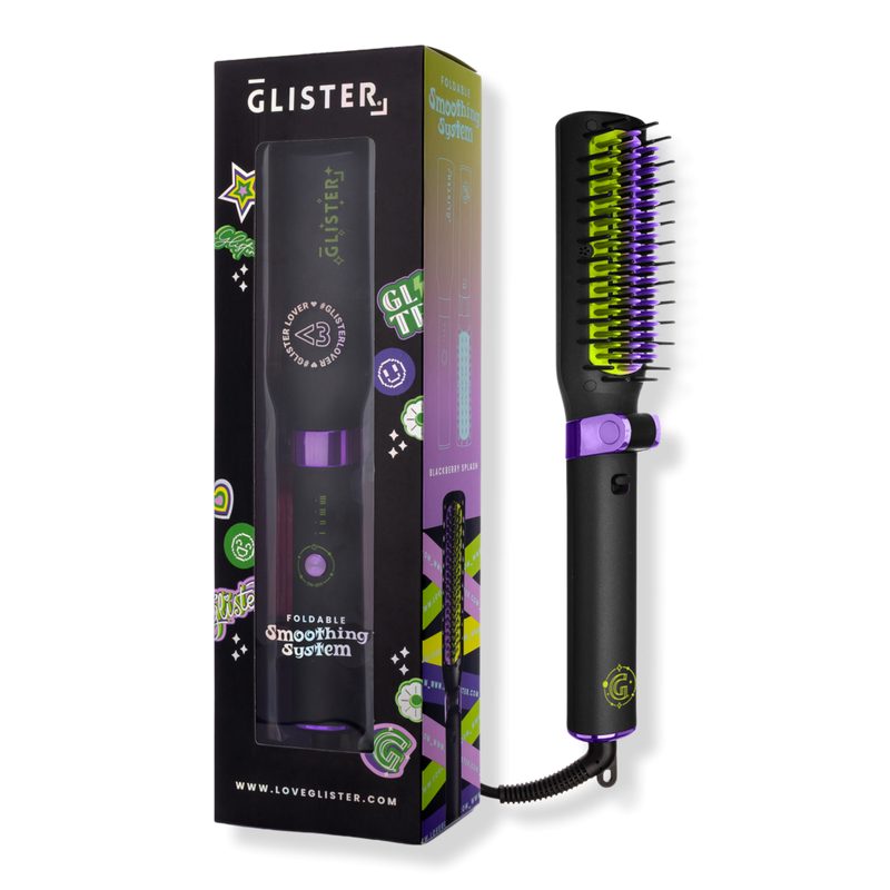 Foldable Tourmaline Gem Anti-Frizz Hot Smoothing Brush - Black