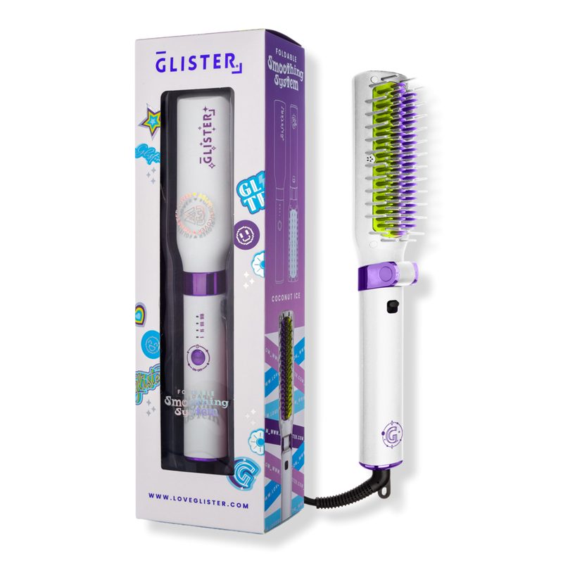 Foldable Tourmaline Gem Anti-Frizz Hot Smoothing Brush - White