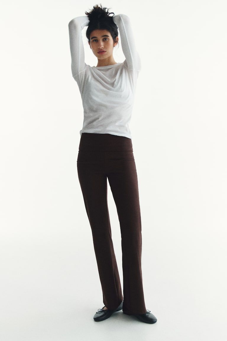 Foldover-Waist Cotton Pants