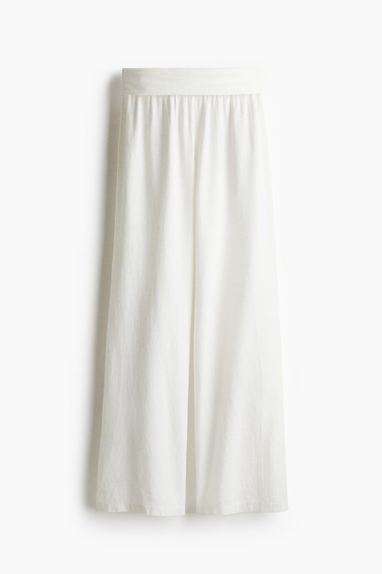 Foldover-Waist Linen-Blend Pants