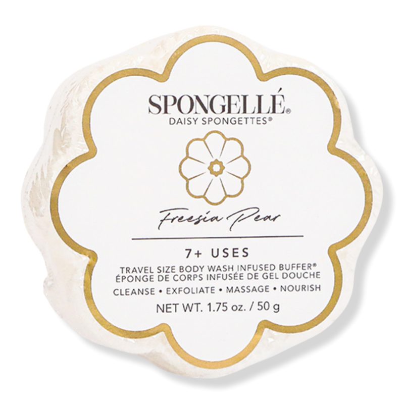 Freesia Pear Daisy Spongette Built-In Body Wash & Bath Shower Scrubber Travel Size 7+ Uses