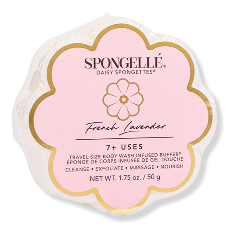 French Lavender Daisy Spongette Built-In Body Wash & Bath Scrubber Travel Size 7+ Uses