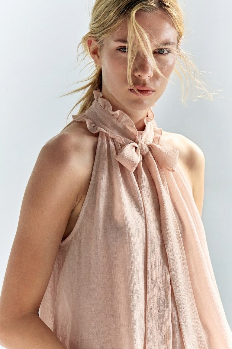Frill-trimmed bow-collar top