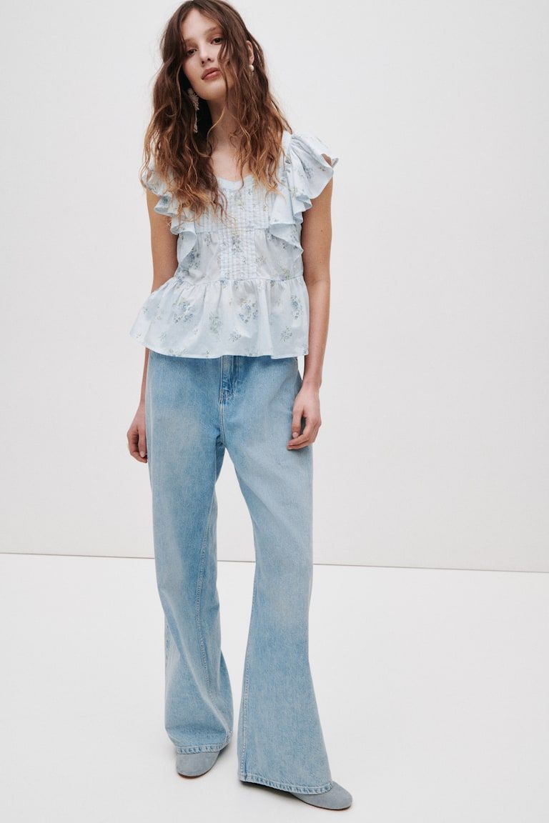 Frill-trimmed cotton top