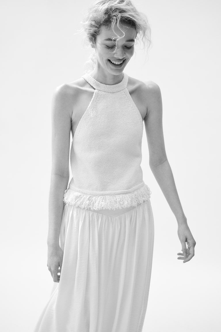 Fringe-Trimmed Knit Top