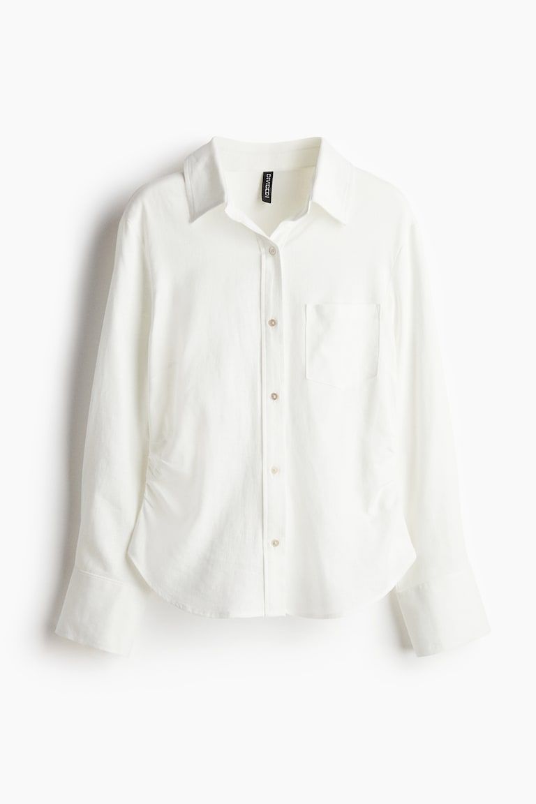 Gathered Linen-Blend Shirt