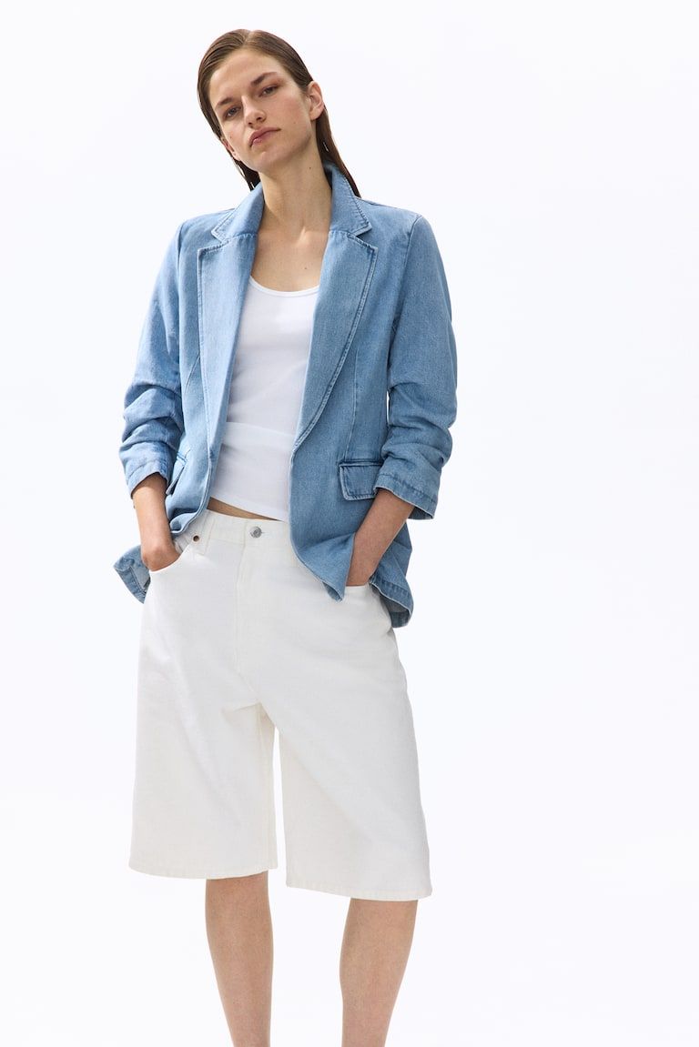 Gathered-Sleeve Denim Jacket