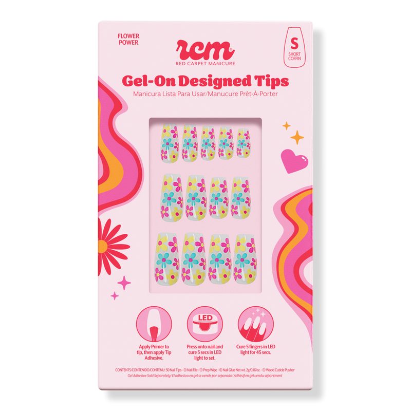 Gel-On LED Cured Designed Nail Art Tips - Flower Power Coffin