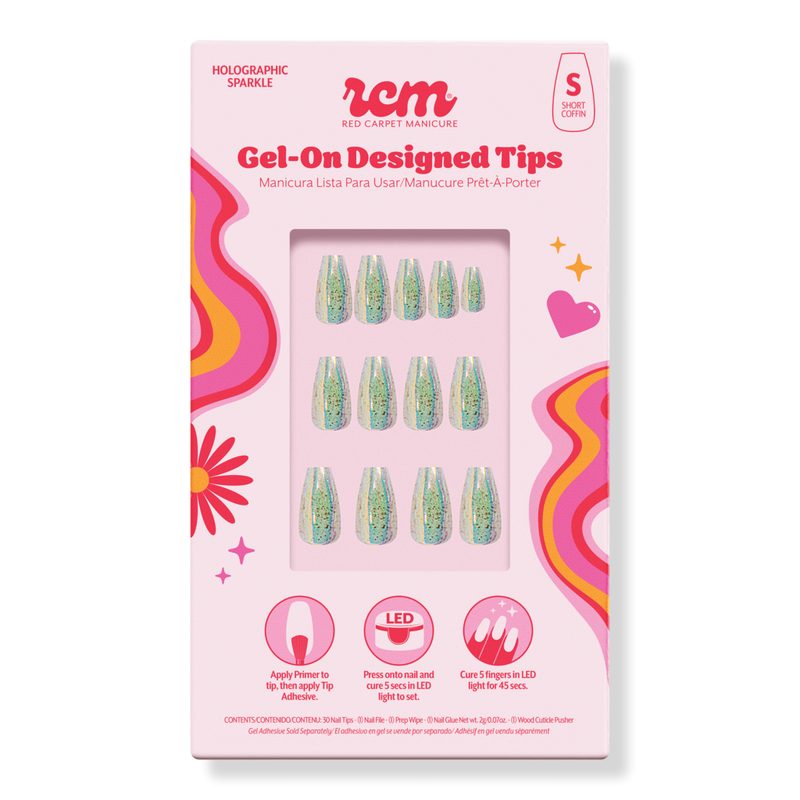 Gel-On LED Cured Designed Nail Art Tips - Holographic Glitter Coffin