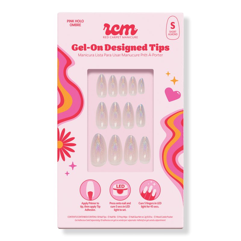 Gel-On LED Cured Designed Nail Art Tips - Holographic Pink Ombre