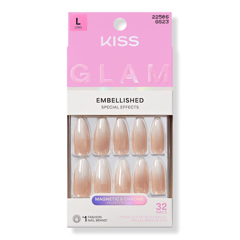 Glam Embellished Long Almond Press On Nails, Day n Night