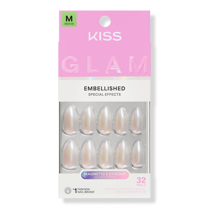 Glam Embellished Medium Almond Press On Nails, Dive