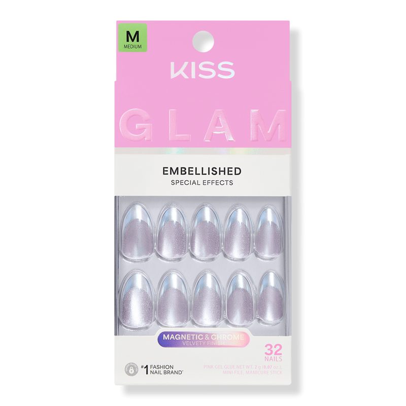 Glam Embellished Medium Almond Press On Nails, Fairy Tale