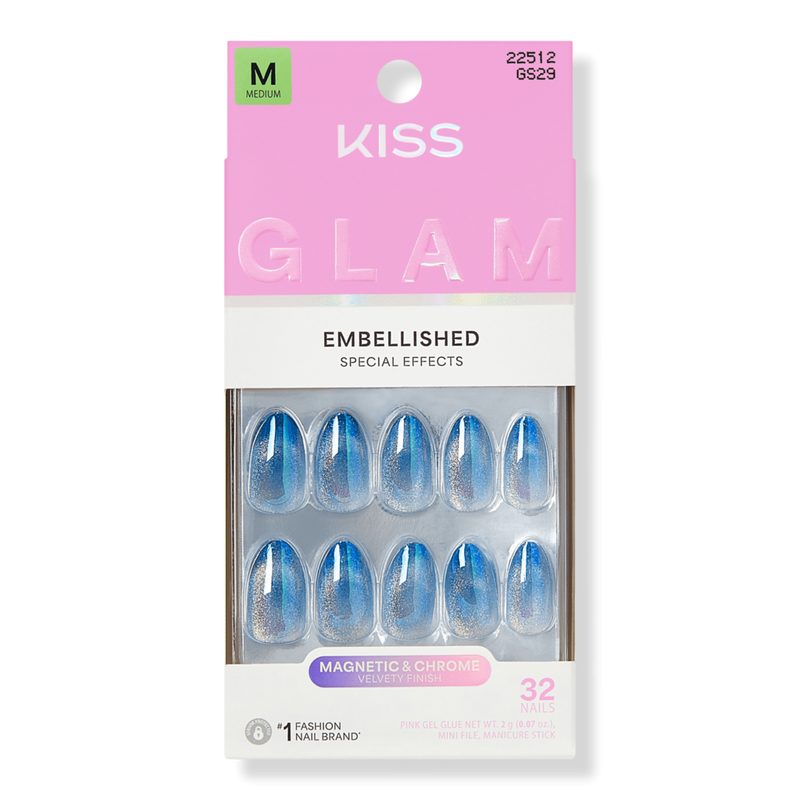 Glam Embellished Medium Almond Press On Nails, Glow Forever